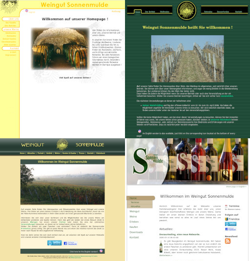 Screenshots der alten Sonnenmulde Websites, im Raster angeordnet.